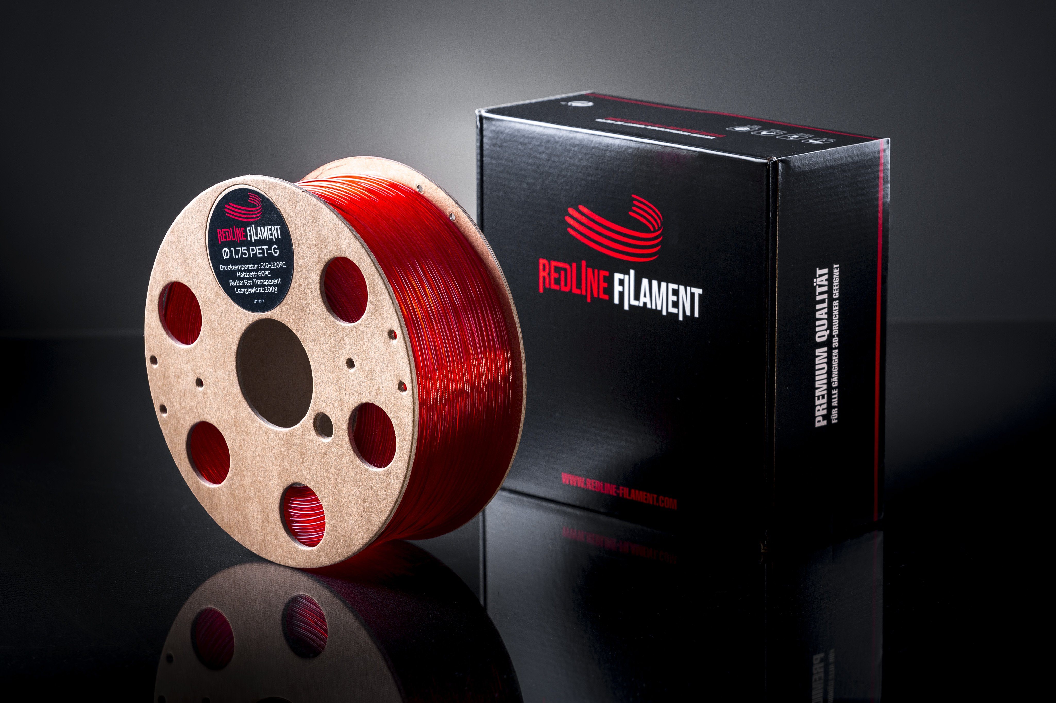 PET-G Filament Transparent Rot PET-G REDLINE FILAMENT