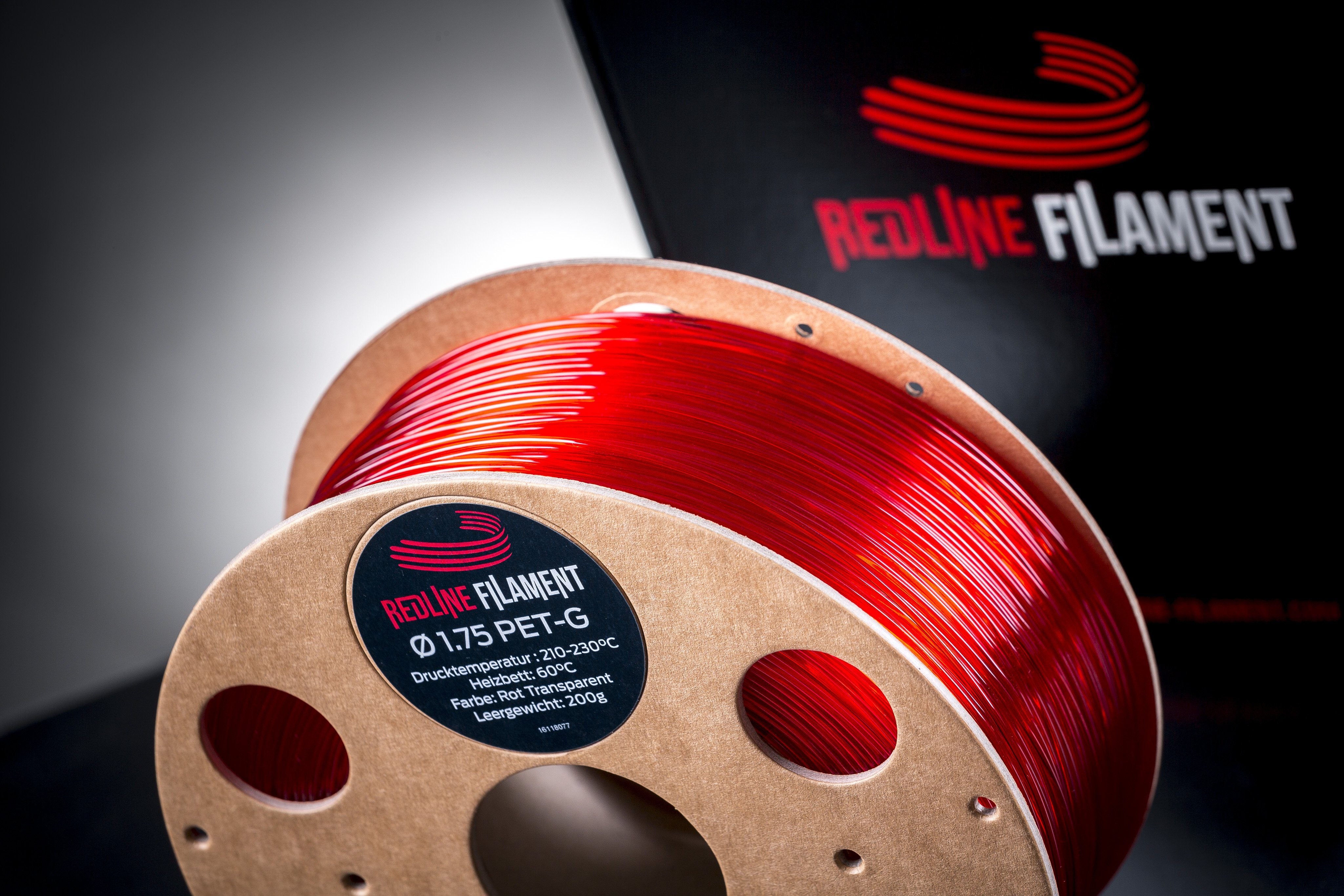 PET-G Filament Transparent Rot PET-G REDLINE FILAMENT