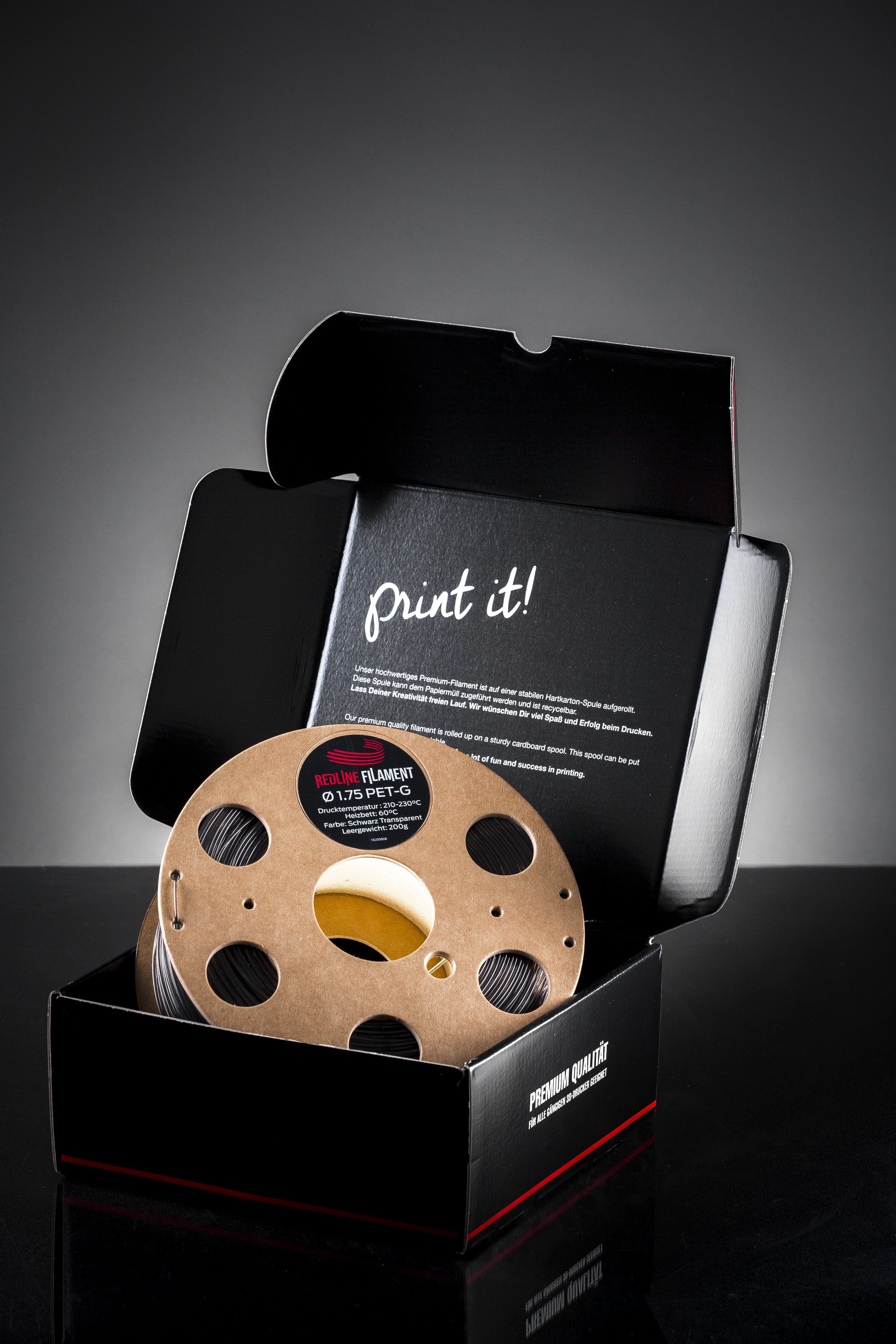 PET-G Filament Transparent Schwarz PET-G REDLINE FILAMENT