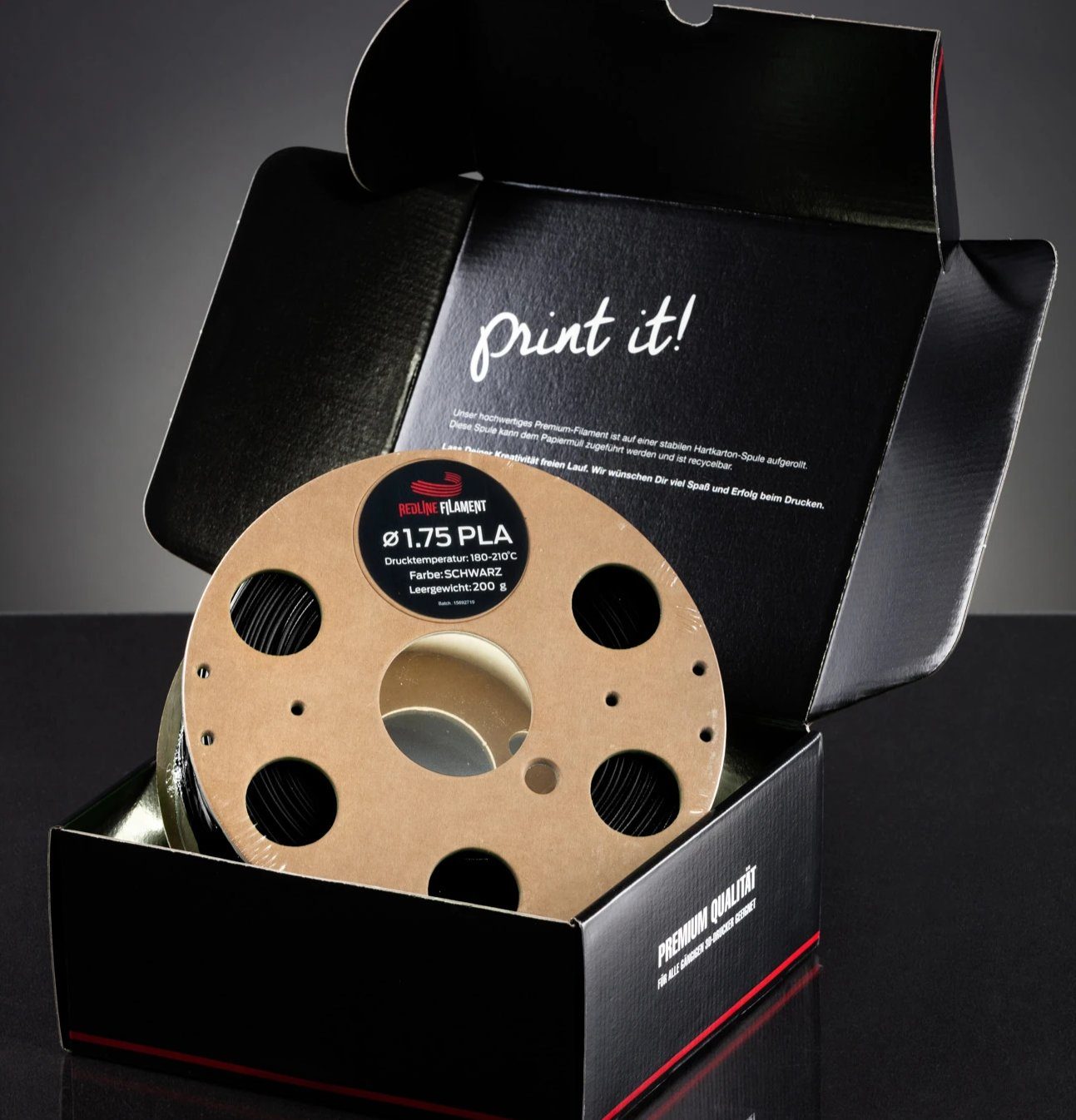 Doppel Pack Schwarz (2x1kg) 1,75mm PLA FILAMENT REDLINE FILAMENT 